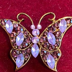 Vintage Very Pretty Pink Purple Rhinstone Brooch Pin